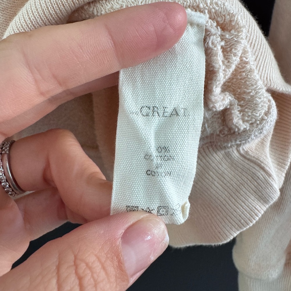 THE GREAT. Light pink Crewneck Sweater with Red Heart Logo - Picture 3 of 4